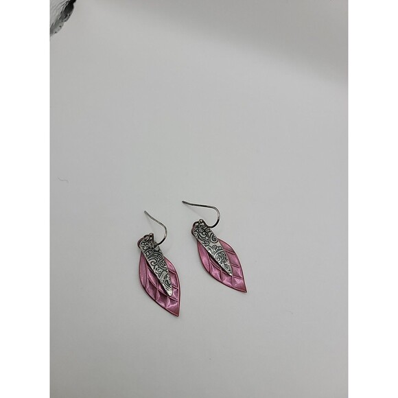 New Jody Coyote Silverworks Pink Silver Leaf Dangle Earrings Pierced Artisan - Picture 6 of 11